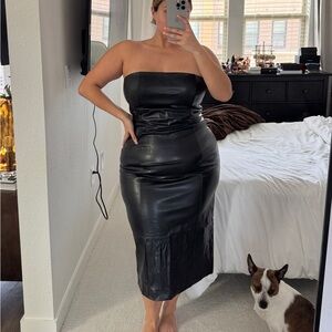 Black Strapless Faux Leather Dress